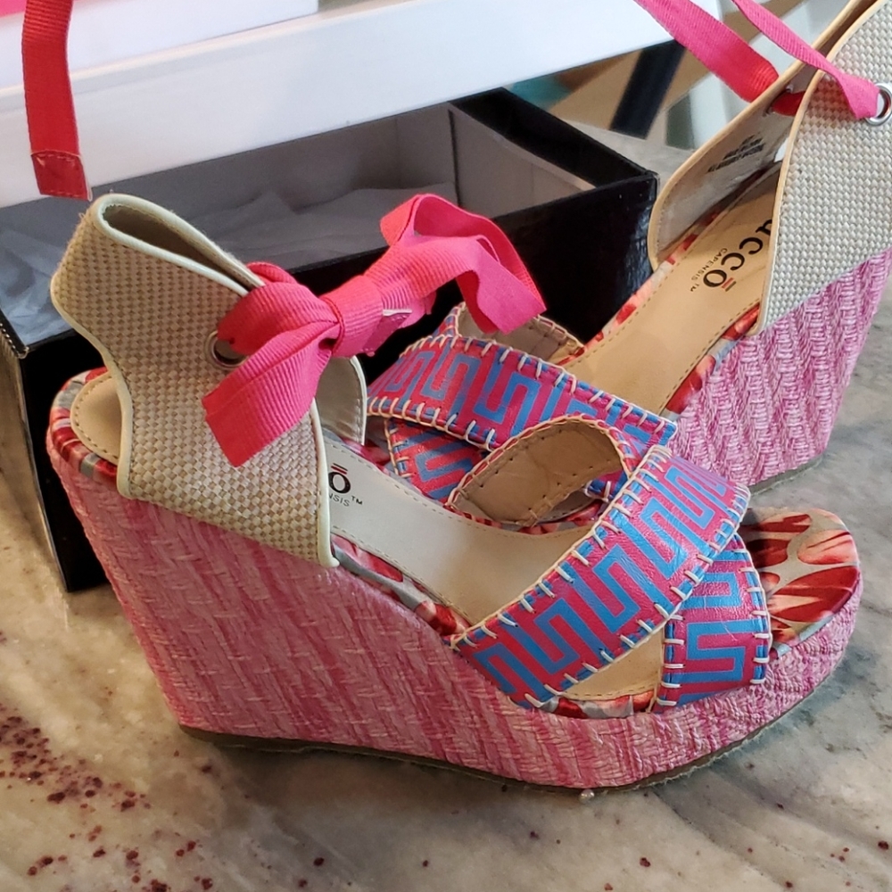 Mixed lace up print wedges-  NEW IN BOX